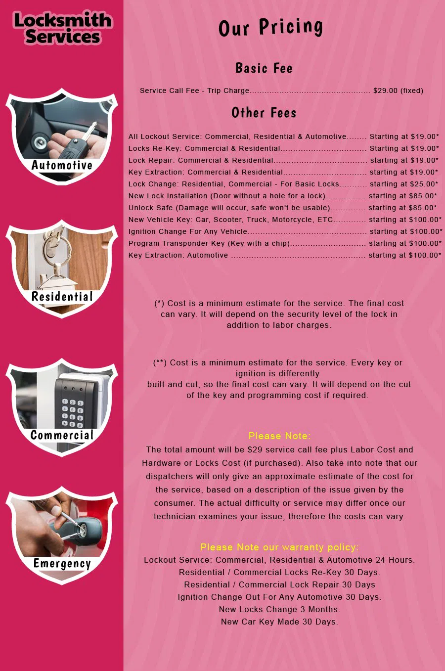 Carson Locksmiths Carson, CA 310-955-5860 - price-list-c-18